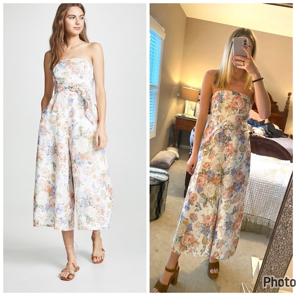 Zimmermann Bowie Strapless Floral Print Linen Jumpsuit Sz 4??
